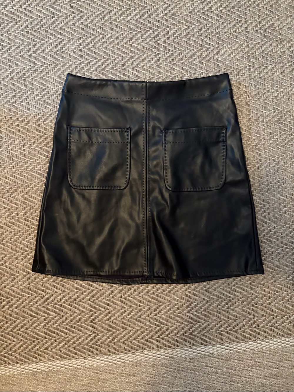 Max Studio Patch Pocket Black Leather Mini Skirt